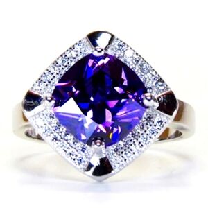 (6)🆕️🎀Amythyst w/Clear Halo Cocktail Ring🎀
